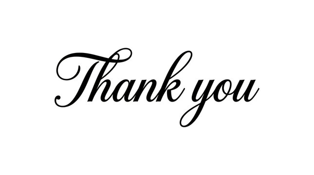 Thank you cursive script typography in simple black font with typography calligraphy minimalist greeting