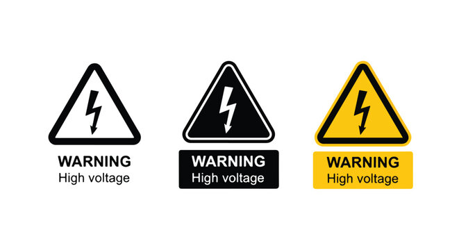 High voltage warning sign vector set: Solid vector icons - Clipart, sticker - icon set - Editable modern style icon