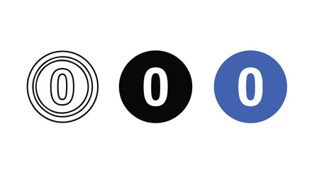 Obraz premium Number zero vector icon set in styles: Glyph and solid icon set - Icon vector - logo icons. Blue, Black and white icons