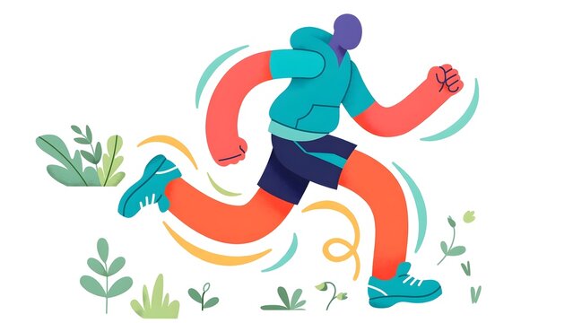 Alegria flat vector illustration of a diverse group of colorful people running and jogging outdoors