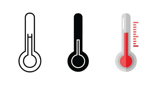 Temperature thermometer vector icon set: Clipart, sticker - icon set - Line and glyph solid icon and logo template 