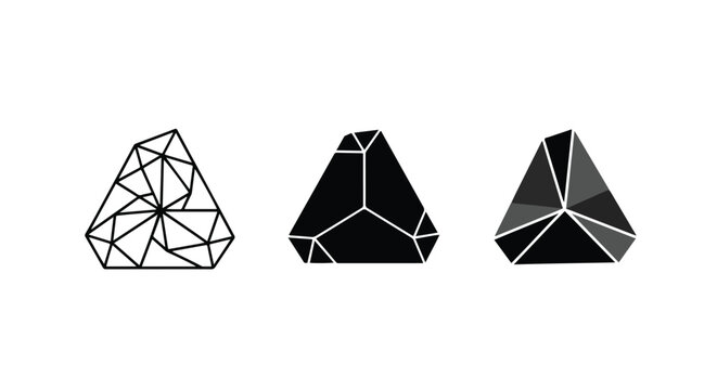 Geometric crystal polygon icon set: Glyph and solid icon set - Icon vector - logo icons. Blue, Black and white icons