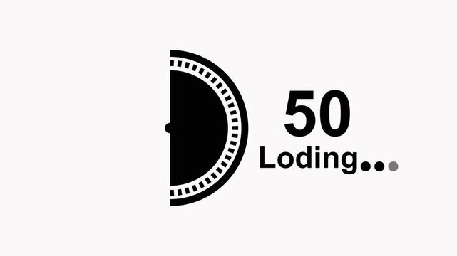 A displaying a loading process with a black circle clock face, the number 100, and Loding..." text on a clean white background Keywords: loading, indicator.