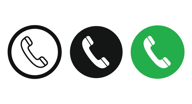 Telephone call button vector icon set: Glyph and solid icon set - Icon vector - logo icons. Blue, Black and white icons