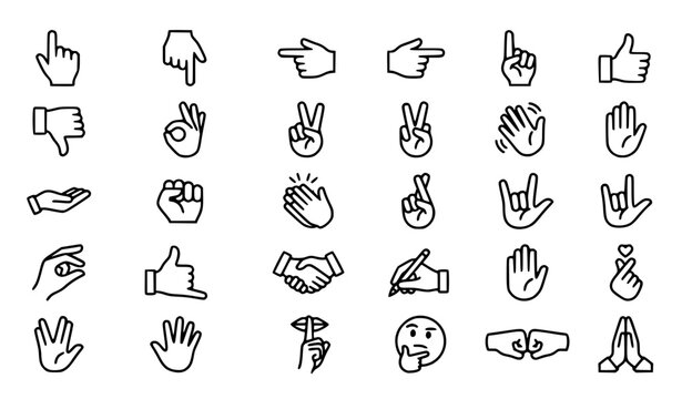 Hand Gesture Outline Icon Set Vector Collection
