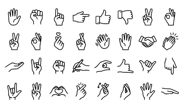 Hand Gesture Outline Icon Set Vector Collection