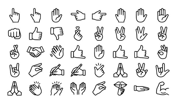 Hand Gesture Outline Icon Set Vector Collection