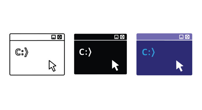 Command prompt terminal window icon set - Clipart, Glyph and solid icon set, Flat Design Icon, line icon set, Flat Vector icon, icon, Editable stroke icon, Modern icon collection