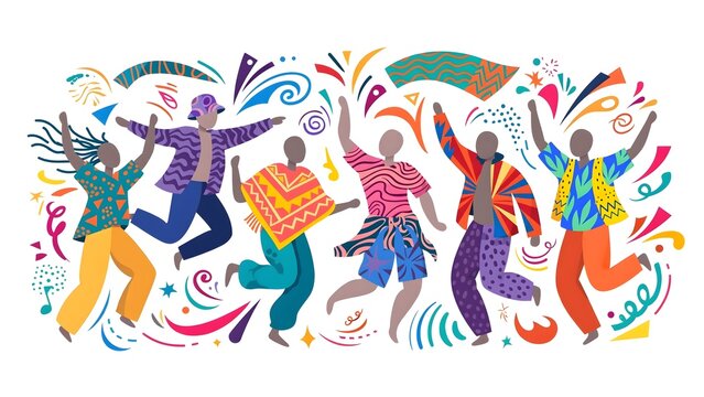 Abstract Minimalist Illustration of Anonymous Group of People Celebrating Together, Concept for Teamwork Success, Community Joy, Friendship, Party, Unity, and Positive Energy, Flat Vector Graphic