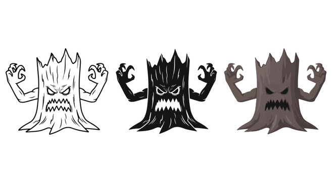 Angry tree monster character icon set - Clipart, Glyph and solid icon set, Flat Design Icon, line icon set, Flat Vector icon, icon, Editable stroke icon, Modern icon collection