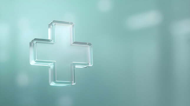 Glass medical cross sign on blue
