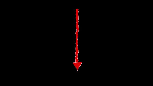 Red wiggly hand drawn pointing sketch arrow icon
