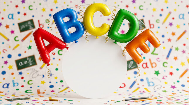 ABCDE Balloons Education Background with White Copy Space