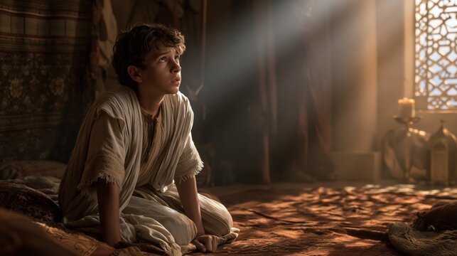 Young Samuel answering God's call in the tabernacle during the night.