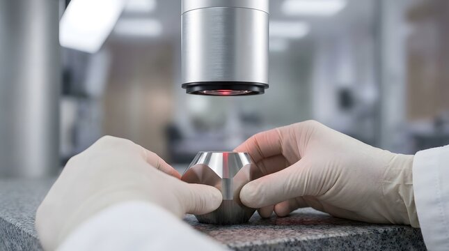 Scientist using precision measurement instrument in a laboratory.