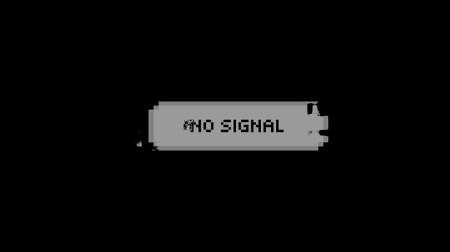 Digital display showing a 'no signal' message on a vintage or retro screen, indicating a lost connection or broadcast interruption, evoking nostalgic technology errors and troubleshooting