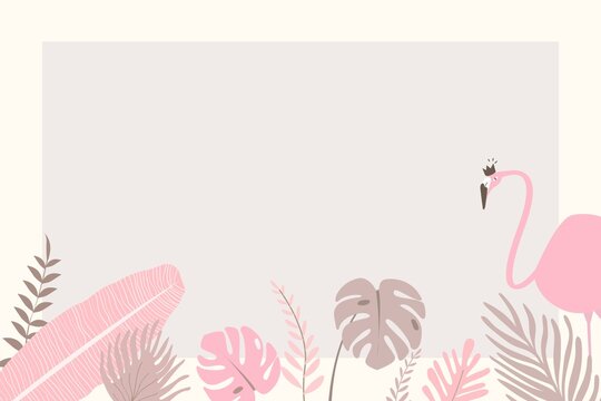 Tropical botanical flamingo frame background, beige design