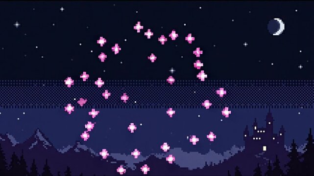 Pixel Art Fireworks Animation Sprite Sheet for Video Games and Night Sky Backgrounds
