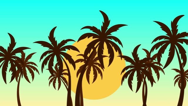 Coconut tree silhouette landscape view with parallax animation, coconut tree moving animation suitable for summer theme