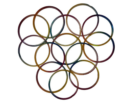 Abstract interlocking colorful gradient rings isolated on transparent background