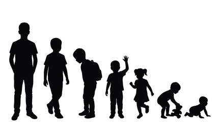 Silhouettes of children of different ages from baby to teenager