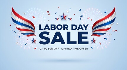 Obraz premium Labor Day Sale Banner with Patriotic Wing Design for American Holiday Retail Promotion and Website Marketing Graphic