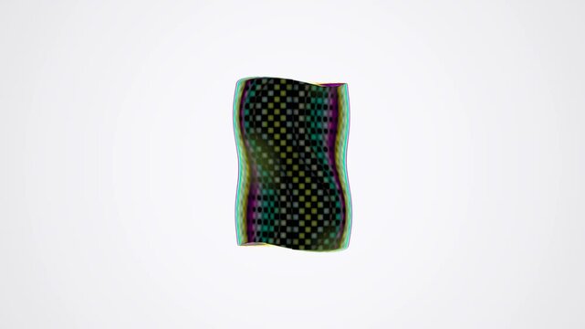 Abstract 3D Checkered Wave Shapes with Glitch Chromatic Aberration Effect on White Background