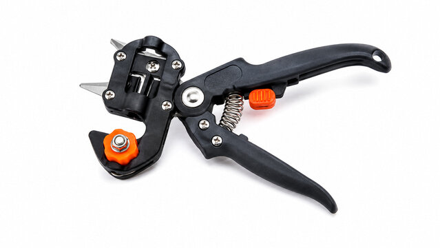 Professional garden grafting tool and branch pruner isolated on white background.