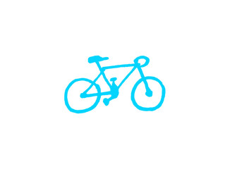 Fototapeta premium Cyan hand-drawn doodle of a mountain bicycle outline on white background with transport transportation recreation illustration minimalist lifestyle adventure handlebars creative artistic
