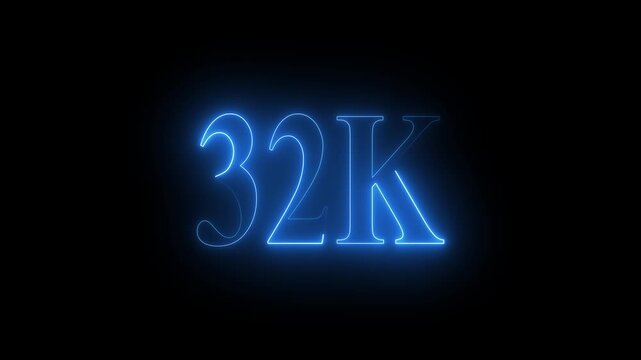 Blue Neon 32 K Number Illuminated on Dark Background thirty two thousand count