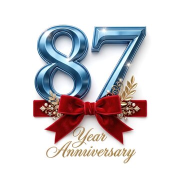 Elegant 87th Anniversary Celebration with Red Bow and Gold Accents.
