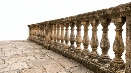 Fototapeta premium Weathered antique stone balustrade with ornate balusters on a historic terrace