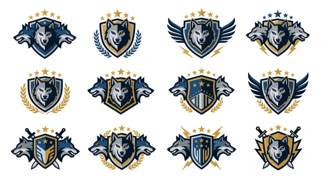 Collection of vintage ornate decorative crown icons set.