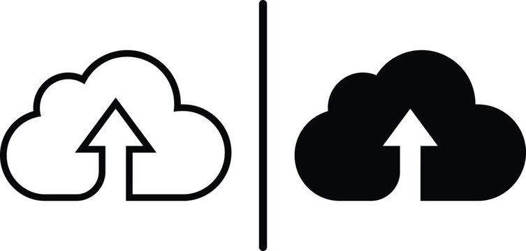 : Cloud upload icon vector with upward arrow for data transfer and cloud storage server backup