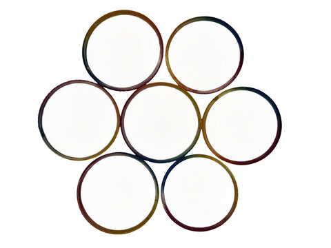 Five interlocking metallic rings abstract design isolated on transparent background