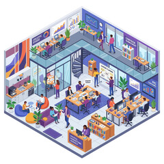 Fototapeta premium Modern open plan office space with diverse people working collaboratively.