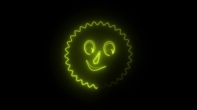 Glowing yellow neon sun icon with a happy smiling face