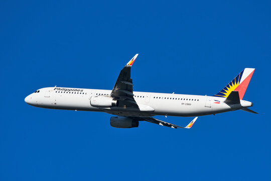 Philippine Airlines Airbus A321-200 (RP-C9901) passenger plane climbing after takeoff at Narita International Airport