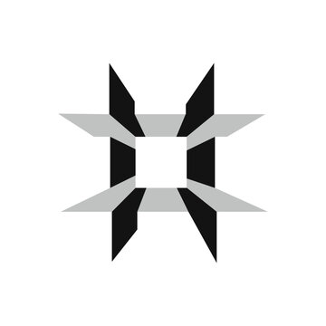Abstract geometric star shape design featuring sharp angles with black and grey color contrast elements.