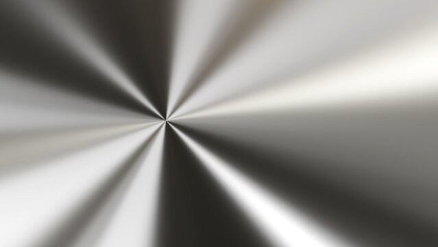Circular shiny brushed metal texture, silver metallic background render illustration.