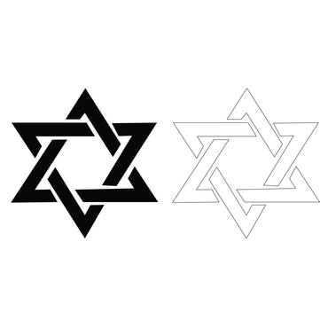 Interwoven star of david graphic featuring solid black silhouette alongside outlined linear version.
