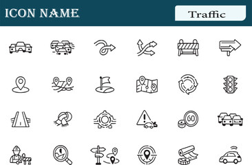 Fototapeta premium Traffic Flow and Route Navigation Icons – Transportation Outline Icon Set