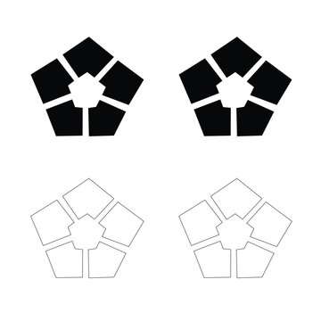 Five sided pentagonal star graphic in solid black and simple thin outline styles for design assets.