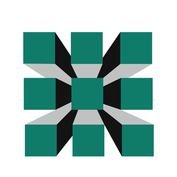 Three dimensional square blocks arranged in grid format with teal faces and depth shadow perspective.