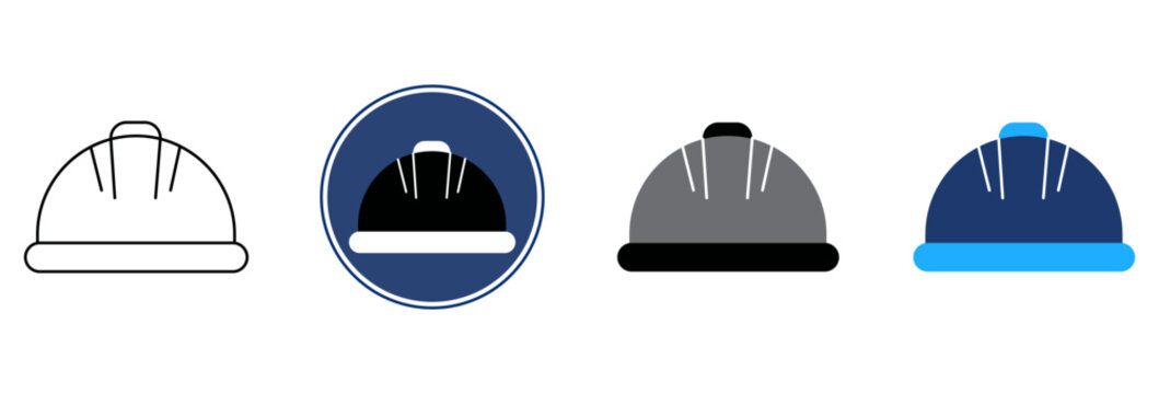 Set of four construction safety hard hat icons in various flat and line styles Vector