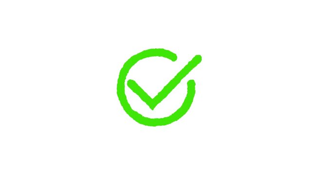 Green check mark on white background, checkmark symbol animation, yes approve choice, approved tick mark, verified symbol, yes icon, check mark animation
