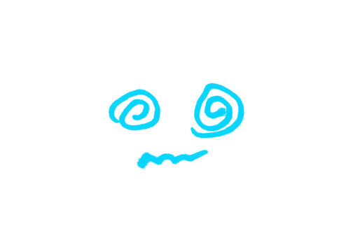Minimalist doodle sketch of a dizzy or confused face expression with expression confused minimalist background abstract whimsical creative illustration childish spinning headache circular