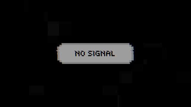 A digital display presents an ominous 'NO SIGNAL' message on a dark, pixelated screen, signifying critical communication failure, data loss, or system malfunction