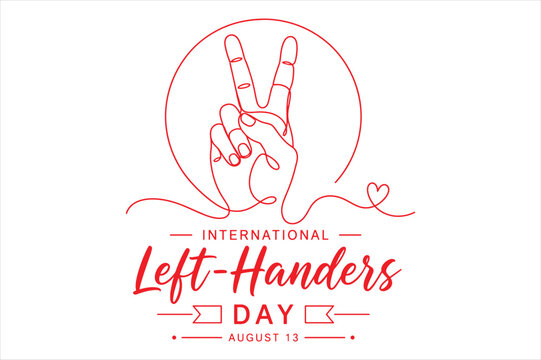 International left-handers day peace sign hand gesture line art illustration