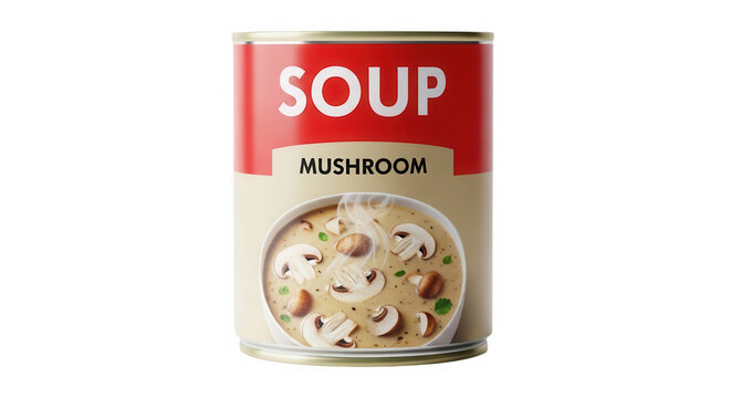 Canned chicken noodle soup on shelf isolated on transparent background